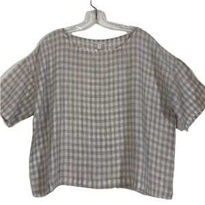 Eileen Fisher Plaid Top in Cream and Brown